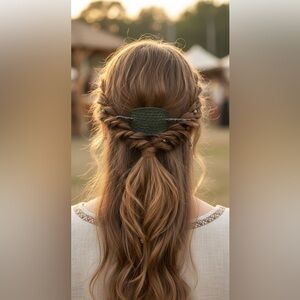 Handmade Dark Green Scaled Leather Hair Slide w/ Forged Steel Pin NWOT